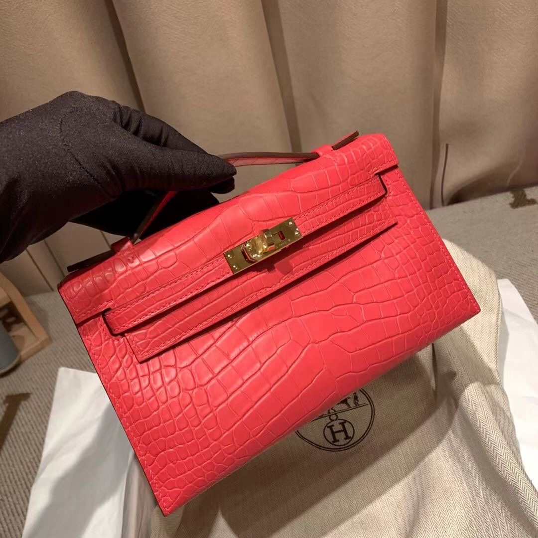 에르메스 미니 켈리백22 레드 금장 악어가죽